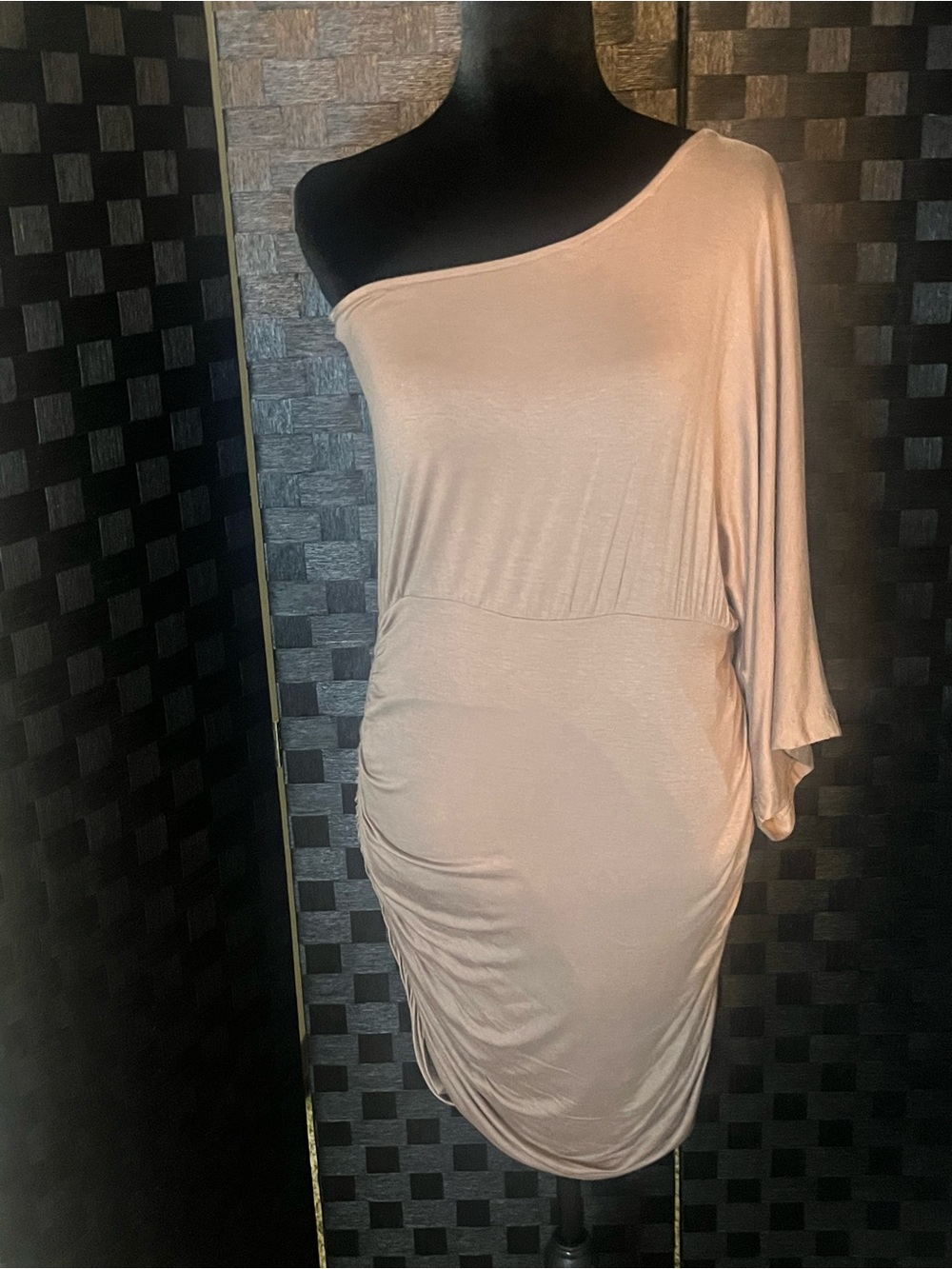 One-Shoulder Taupe Draped Dress